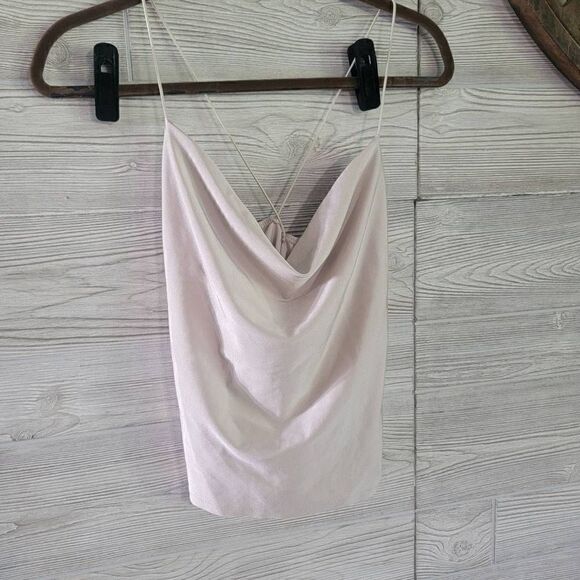 Lulus Spandex Cowl Crop Top Tank Satin Womens SZ S Y2K Nude - Picture 1 of 4